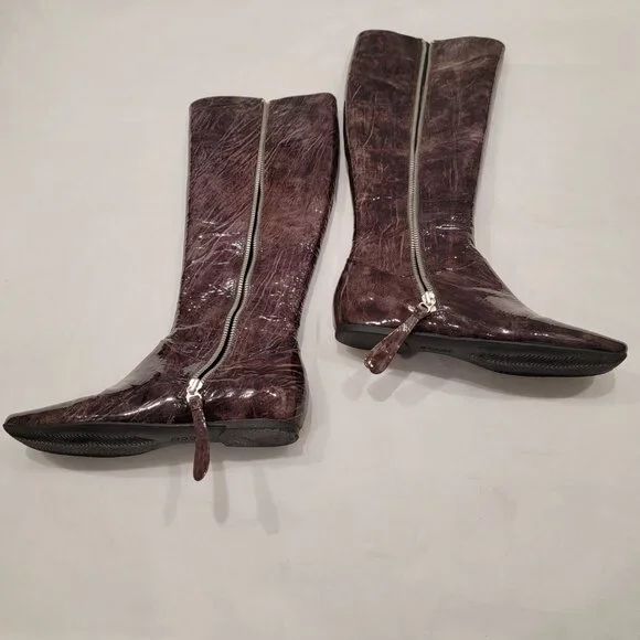 Ecco Patent Leather Riding Long Boots Zipper All season - Gray Brown Size 8